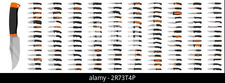 Tipi di coltelli. Grande set di coltelli vari su sfondo bianco. Illustrazione vettoriale. Illustrazione Vettoriale