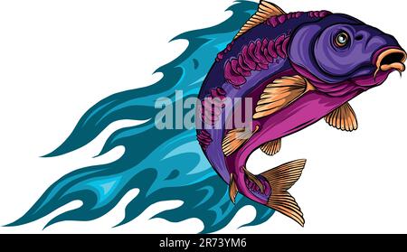 Disegno colorato di disegno grafico vettoriale di Carp Fish Illustrazione Vettoriale