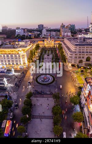 28 gennaio 2023: Vista notturna della città di ho chi Minh, Vietnam Foto Stock