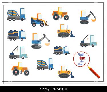 Trova una coppia, gioco educativo per bambini, auto cartoon. Illustrazione Vettoriale