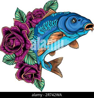 Disegno colorato di disegno grafico vettoriale di Carp Fish Illustrazione Vettoriale