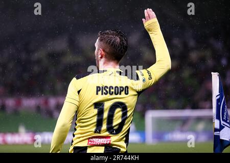 MELBOURNE, AUSTRALIA - 29 APRILE: Reno Piscopo di Wellington Phoenix durante la partita di calcio della A-League tra Melbourne Victory e Wellington Phoenix all'AAMI Park il 29 aprile 2022 a Melbourne, Australia. Foto Stock