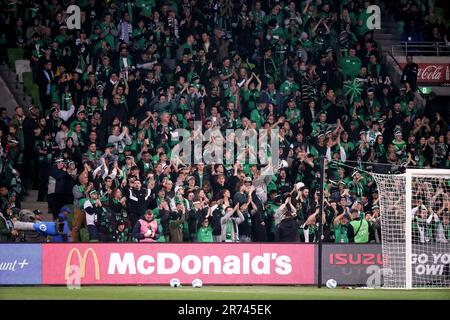 MELBOURNE, AUSTRALIA - 28 MAGGIO: Tifosi del Western United durante la partita di calcio Della A-League Grand Final tra il Melbourne City FC e il Western United all'AAMI Park il 28 maggio 2022 a Melbourne, Australia. Foto Stock