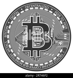 Simbolo del denaro per la finanza elettronica. Bitcoin argento. Moneta di criptovaluta in argento. Illustrazione del vettore isolato piatto su sfondo bianco Illustrazione Vettoriale