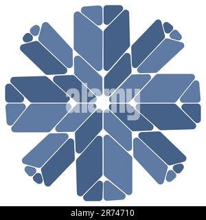 Mosaico fiocco di neve vetro macchiato motivo astratto disegno vettoriale monocromatico blu. Isolato su sfondo bianco Illustrazione Vettoriale