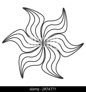 Contorno doodle fiore come sole e fuoco motivo astratto decorativo semplice elemento linea Black contorno vettore illustrazione isolato su sfondo bianco Illustrazione Vettoriale