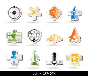 Diversi tipi di veicolo spaziale future icone - vettore icona impostare Illustrazione Vettoriale