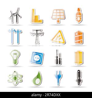 Semplice elettricità, potenza ed energia icone - vettore icona impostare Illustrazione Vettoriale