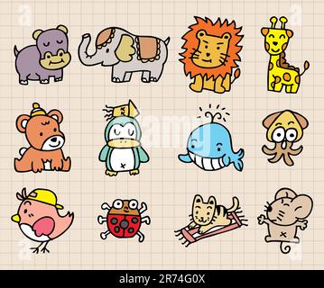 elemento animale carino, icona disegno a mano Illustrazione Vettoriale