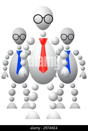 Gruppo di tre uomini in cravatte e bicchieri rotondi. Astratta serie 3d-umana di Balls. Variante di bianco isolato su sfondo bianco. Un testo completamente modificabile... Illustrazione Vettoriale