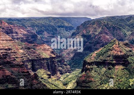 Una vista aerea del verde paesaggio montano Foto Stock