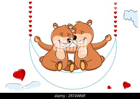 Illustrazione di amorevole orsetti su sfondo bianco Illustrazione Vettoriale