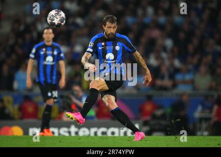 Francesco Acerbi dell'Inter Milan durante la UEFA Champions League, incontro finale tra Manchester City e Inter Milan giocato allo Stadio Olimpico Ataturk il 10 giugno 2023 a Istanbul, in Turchia. (Foto di Magma) Foto Stock