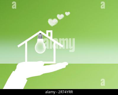Composizione di una casa di famiglia con rete elettrica verde Foto Stock