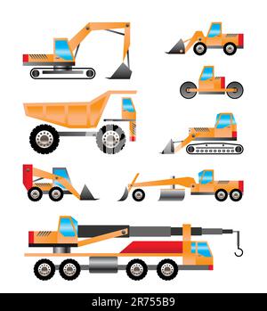 Icone di diversi tipi di dumper e escavatori - Set di icone Vector Illustrazione Vettoriale