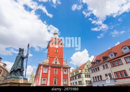 Gotha, piazza Hauptmarkt, il Vecchio Municipio, fontana Gothardusbrunnen in Turingia, Germania Foto Stock