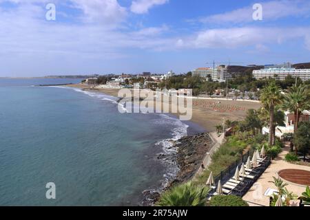 Spiaggia quasi deserta di San Agustin, Isole Canarie, Gran Canaria, San Agustin Foto Stock