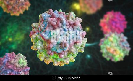 Virus adeno-associati, computer artwork. I virus adeno-associati (AAV) sono i più piccoli virus noti per infettare gli esseri umani Foto Stock