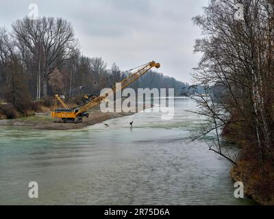 Opere di ingegneria fluviale sul Lech tra Meitingen e Thierhaupten Foto Stock