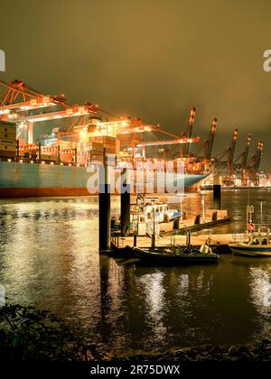 Navi portacontainer nel porto di Walterhofer, Amburgo Foto Stock