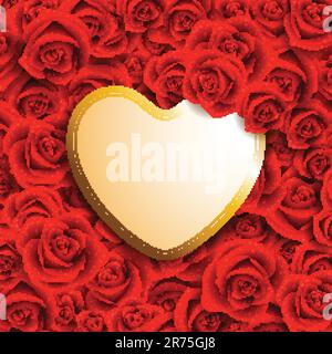 cartoncino a forma di cuore con spazio per il testo sulle rose rosse Illustrazione Vettoriale