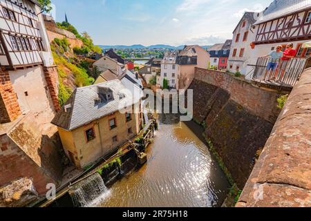 Hackenberger Mill e Leukbach a Saarburg sulla Saar, Valle di Saar, Renania-Palatinato, Germania, Saar-Hunsrück Parco Naturale Foto Stock