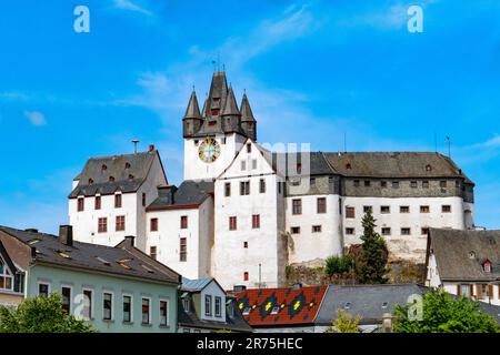 Il castello di Conte sopra la città vecchia, Diez sul Lahn, Lahn Valley, Westerwald, Renania-Palatinato, Germania Foto Stock