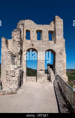 Grevenburg rovina sopra Traben-Trabach, Valle della Mosella, Mosella, Renania-Palatinato, Germania Foto Stock