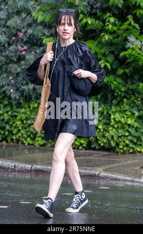 PIC show: Flash storm hits Londra Highgate adoratori del sole sono stati catturati da tuoni e fulmini in Highgate North London Dress per l'onda di calore Foto Stock