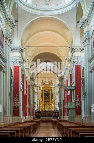 Italia, Bologna, Basilica Patriarcale di San Domenico, navata con altare Foto Stock