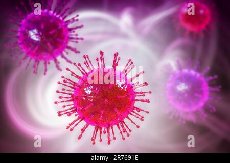 Particelle di coronavirus, illustrazione del computer. Diversi ceppi di coronavirus sono responsabili di malattie come il raffreddore comune, la gastroenterite A. Foto Stock