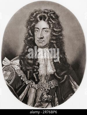 Carlo II, 1630 – 1685. Re di Scozia, 1649-1651, e re di Inghilterra, Scozia e Irlanda, 1660-1685. Da Mezzotints, pubblicato nel 1904. Foto Stock
