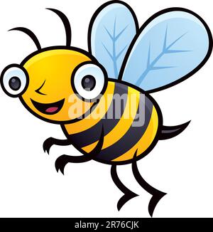 Fumetto illustrazione vettoriale di un piccolo felice bumblebee battenti. Illustrazione Vettoriale