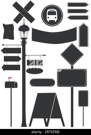 oggetti della città e segnali stradali Illustrazione Vettoriale