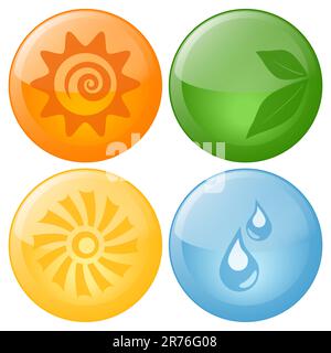 Icone di natura Glassy isolate su bianco Illustrazione Vettoriale