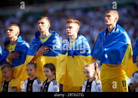 BREMA, GERMANIA - 12 Giugno, 2023: La partita di calcio amichevole Germania - Ucraina al Weser Stadium Foto Stock