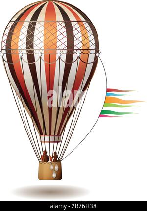 Palloncino colorato ad aria calda con sagome isolate su sfondo bianco, illustrazione vettoriale Illustrazione Vettoriale