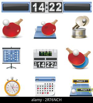 Set di icone dettagliate relative al ping-pong (ping pong) Illustrazione Vettoriale