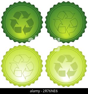 Simbolo di riciclo su icone vetrate isolate Illustrazione Vettoriale