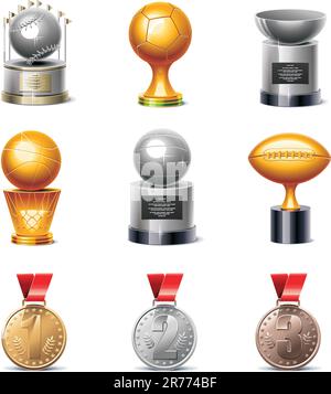 Set di icone di trofei sportivi e medaglie Illustrazione Vettoriale