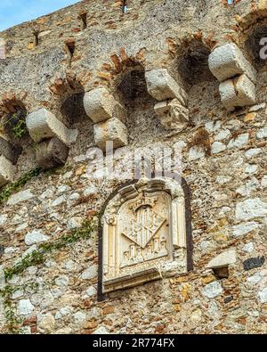 Porta Catania, storico ingresso ad arco nelle mura che proteggevano l'antica città di Taormina. Taormina, provincia di Messina, Sicilia, Italia, Europa Foto Stock