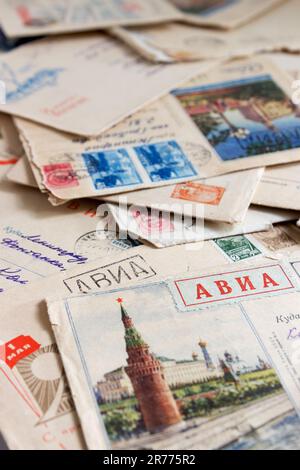 Old Soviet Postal illustrato buste con lettere, URSS, 1940 - 1970 Foto Stock