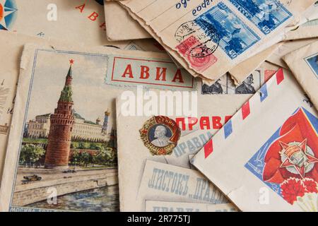 Posta sovietica buste stampate con lettere, URSS, 1940 - 1970 Foto Stock