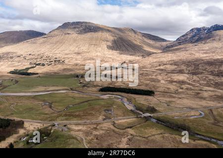 Vista dal punto di osservazione di Tulla sulla valle e la catena montuosa, gli altopiani scozzesi, la Scozia, il Regno Unito Foto Stock