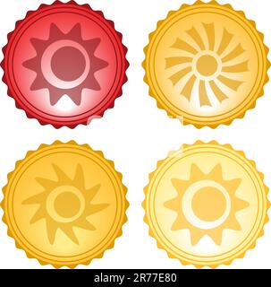 Icone vetrate con simboli solari isolate su bianco Illustrazione Vettoriale