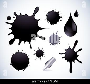 Set di varie vettore colorate macchie di inchiostro Illustrazione Vettoriale