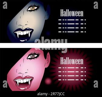 Faccia vampiro femminile con Fangs Illustrazione Vettoriale