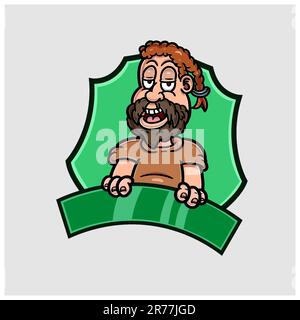 E Mascotte di cartoon con logo Bearded Boy. Illustrazione Vettoriale