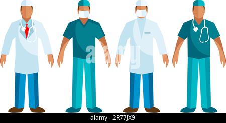Personale medico - chirurgo vettoriale, logo medico, icone. Illustrazione Vettoriale