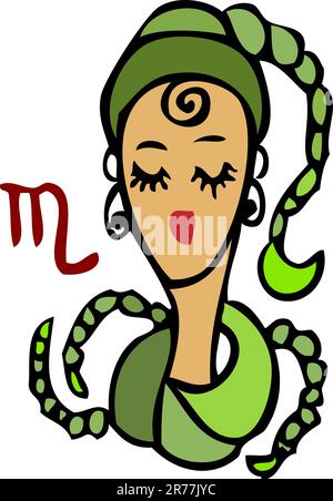 Segni zodiacali, icone - scorpione, bellezza donna ragazza simbolo scorpione Illustrazione Vettoriale